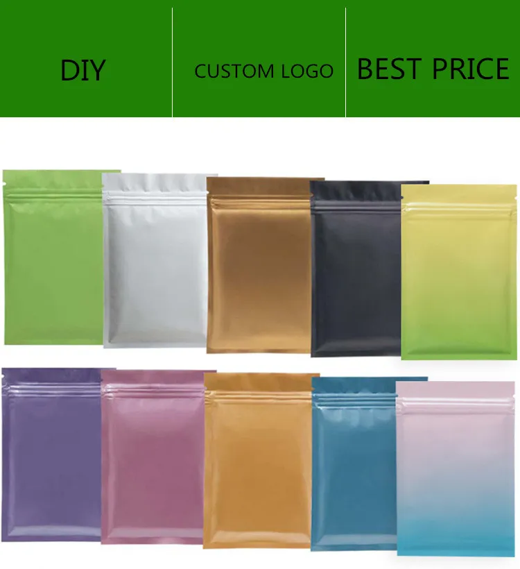 Matt Renk Sıfırlanabilir Zip Mylar Çanta Gıda Depolama Alüminyum Folyo Çantalar Plastik Koku Proof Kılıfı Stokta