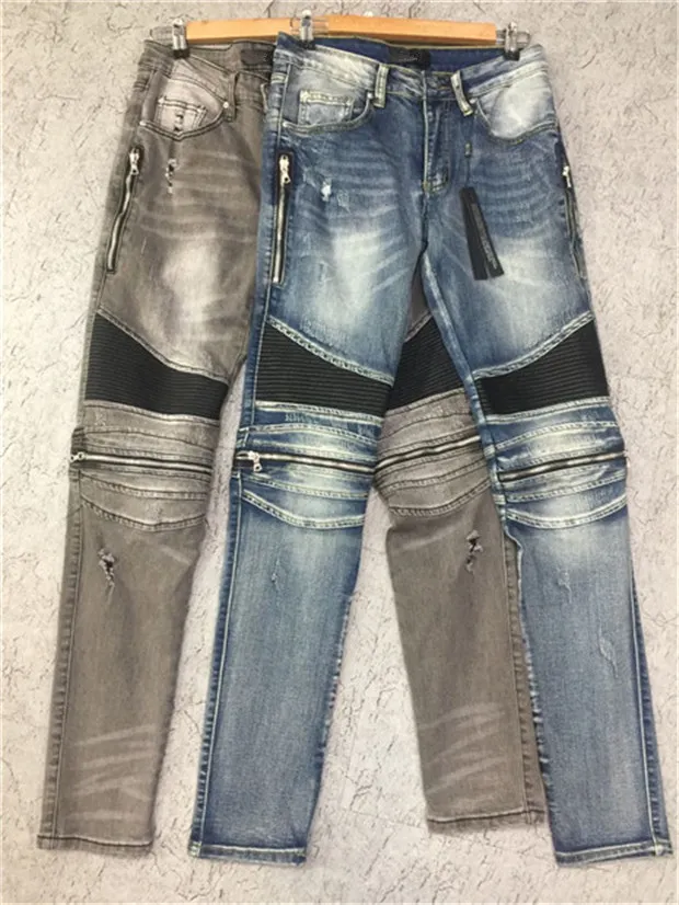 Designer Ripped Vintage Biker Jeans For Men Slim Fit Motorcycle