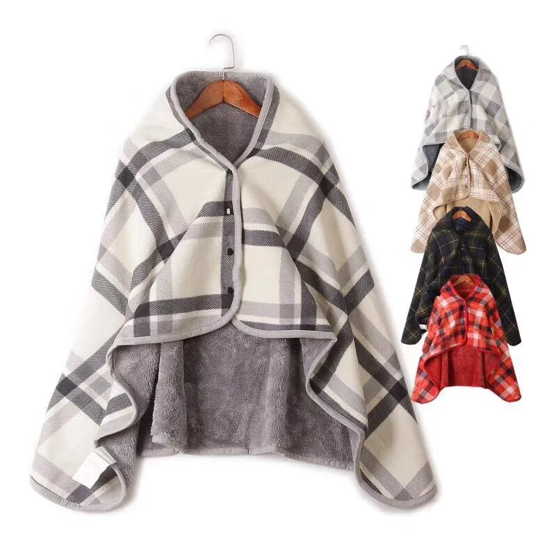 Bekväm multifunktionell varm filtfuktig Wicking Polar Fleece Shawl Flannel Blanket Soft Grid Stripe Blanket VT2009