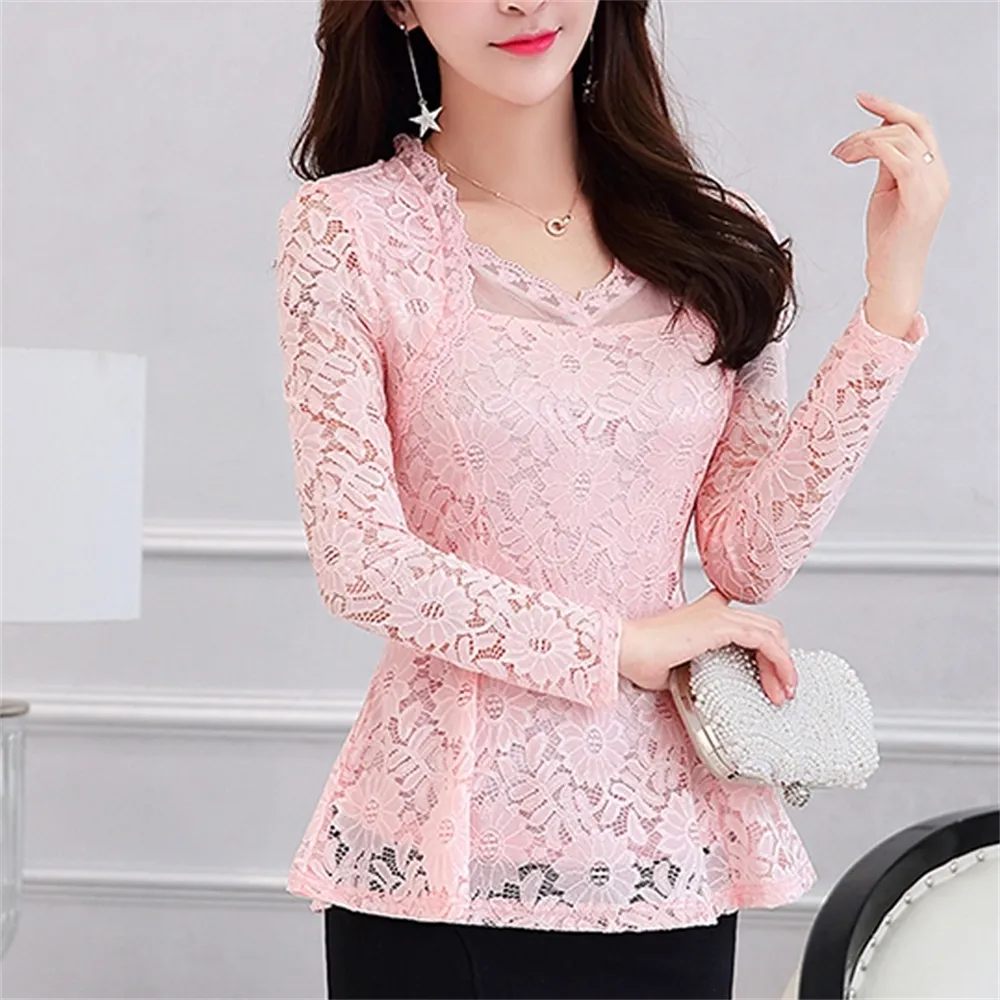 pink lace long sleeve shirt