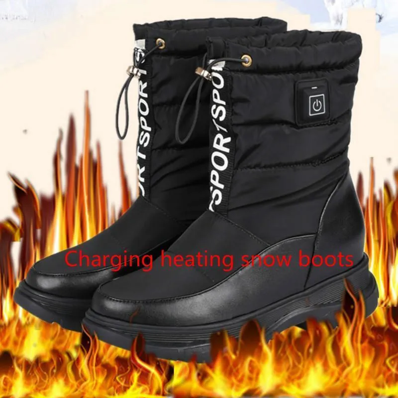 Winter rechargeable shoes big cotton outdoor walkable heating anti-skiing rubber sole boots warm women's boots large size 34-431