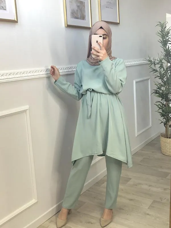 Abbigliamento etnico Ramadan Aid Mubarak Abaya Dubai Turchia Hijab Set musulmani vestiti ISLAM ABBIGLIAMENTO PER DONNE ASSEMBLE MUSULMAN KAFTAN ROBE FEMME ETE