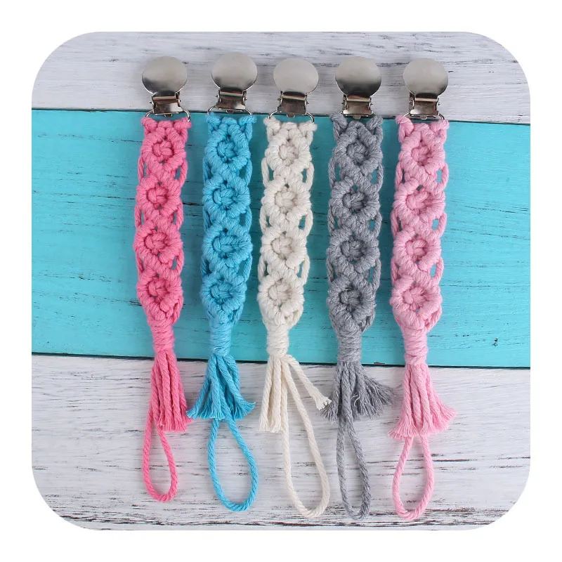 10 färger Ny DIY Weave Rope Baby Pacifier Clips Toddler Soother Holder Clip Baby Clip Chain Holder Nippel Teether Dummy Strap Chain M3093