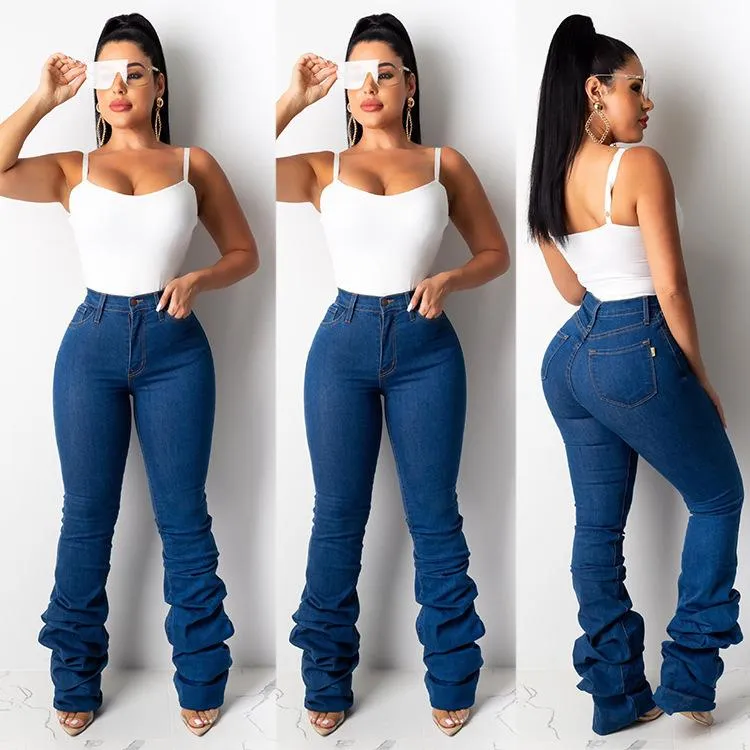 Ladies New Fashion Stacked Jeans Pants High Waist Camouflage Denim Jeans  for Women Mom Pants Wide Leg Trousers