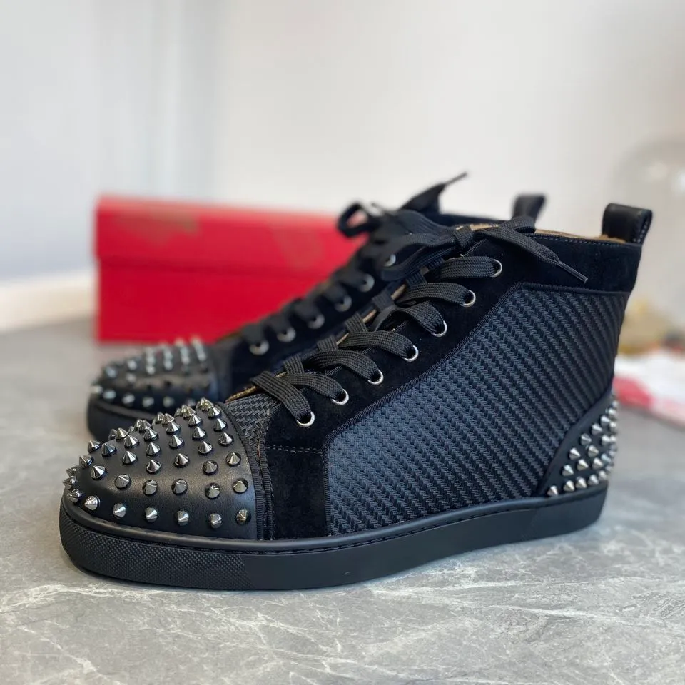 New Luxury Spikes Shoes Studded Fashion Casual Trainers Red Suede Leather Mens Sneaker Womens Flat Bottoms Shoe Party Lovers Top Quality Size US5.5-US12 With Box