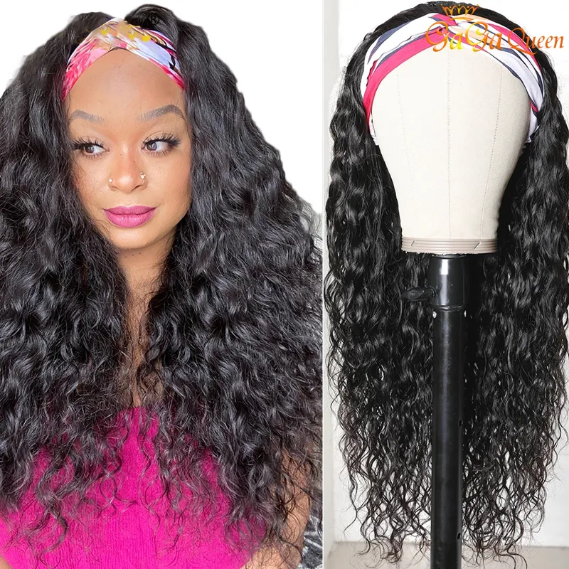Water Wave Headband Wigs Human Hair For Black Women Peruvian Scarf Wig Water Wave Human Hair Wigs