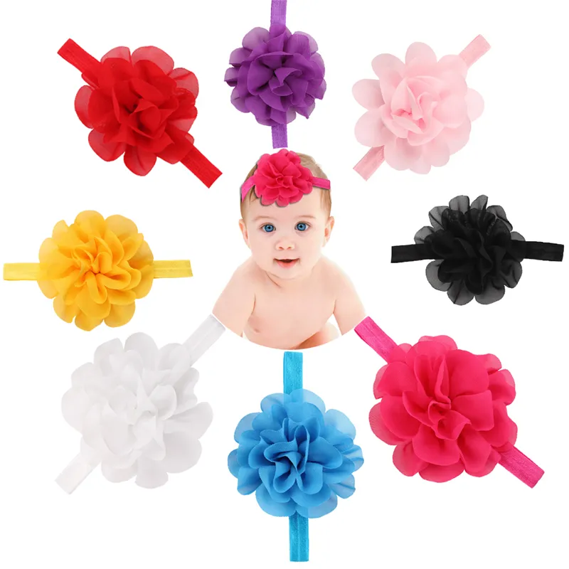 Neonati Bambini per neonati Fasciature Flower Bands Kids Chiffon Fascia per bambini Accessori per capelli Bambini Elastici Hairbands Headwear Copricapo KHA13