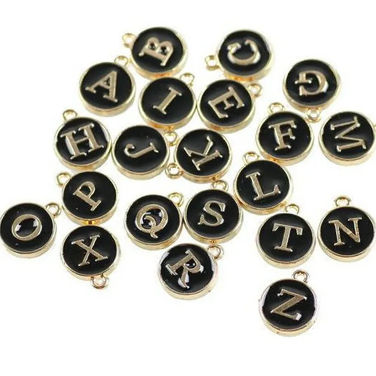 Nowe Popularne Akcesoria Niebieski / Czarny / Biały / Różowy Alfabet Letter Urok 12 * 15mm Emaliowane Alloy Charms lub DIY Jewelry