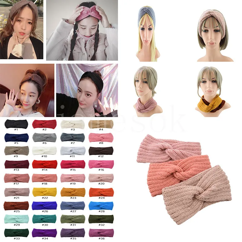 36 couleurs tricoté Crochet bandeau femmes Sports d'hiver bandeau Turban Yoga bandeau cache-oreilles casquette bandeaux DB269