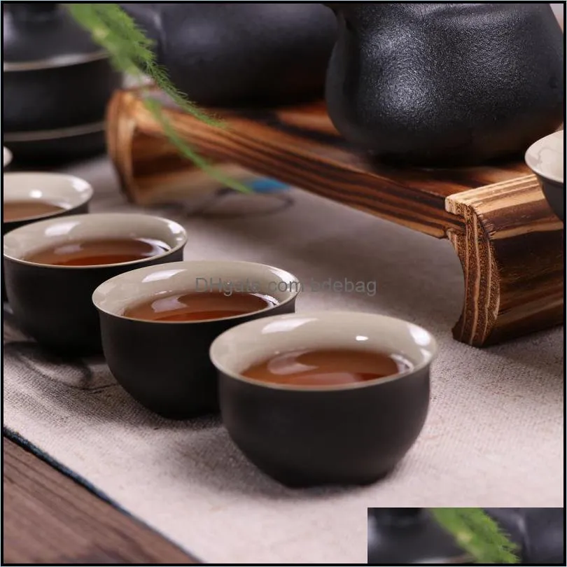Black Clay Black Pottery Tea Set Family Kungfu Cover Bowl Pot Ceramic Office