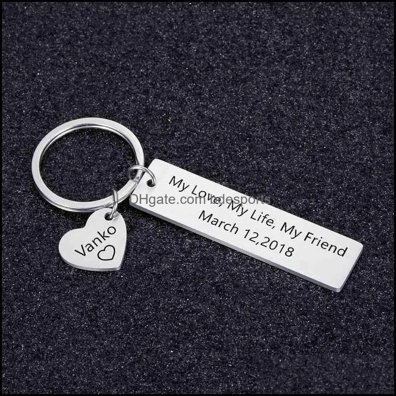 Custom Keychain Personalized Engrave Name and Date Love Life My Friend for Couples Men Women Husband Gift Keyring