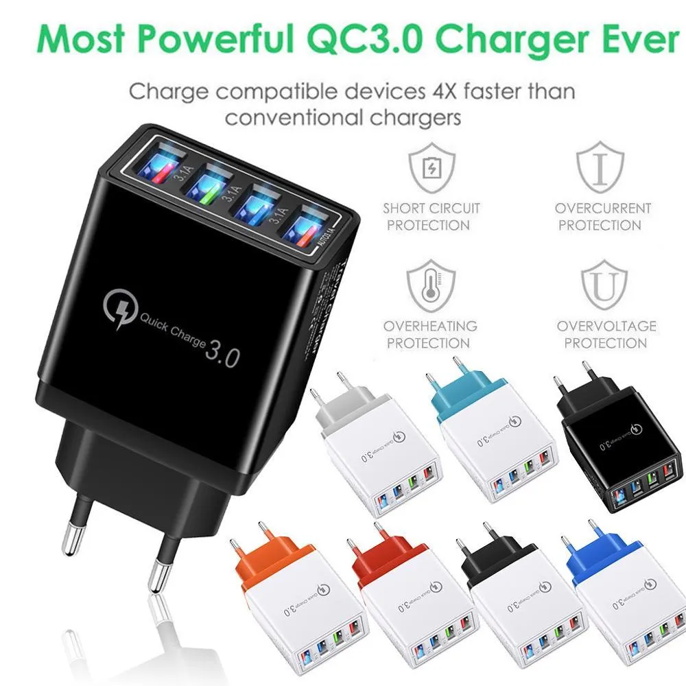 4 Port Fast Quick Charge QC3.0 USB Hub Wall Charger 3.5A Power Adapter EU US Plug Reizen Telefoon batterij opladers socket