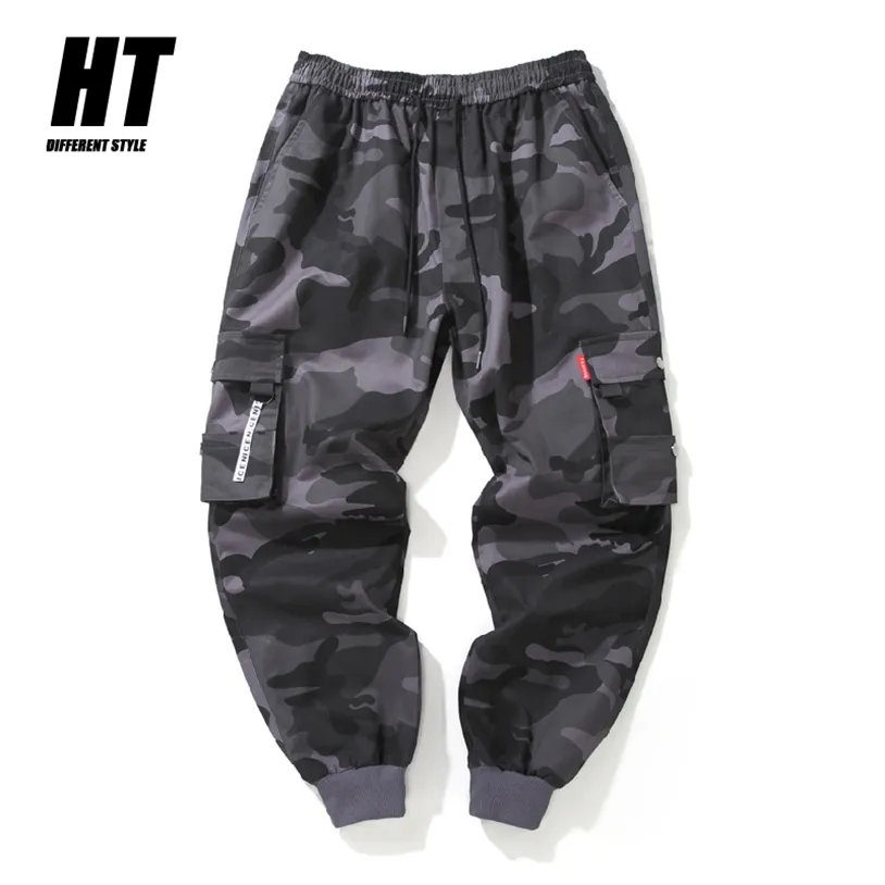 Hip Hop Cargo Pant Mens Fashion Joggers Casual Pants Streetwear Multi-Pocket Ribbons Military Men Harem Large Size 220315