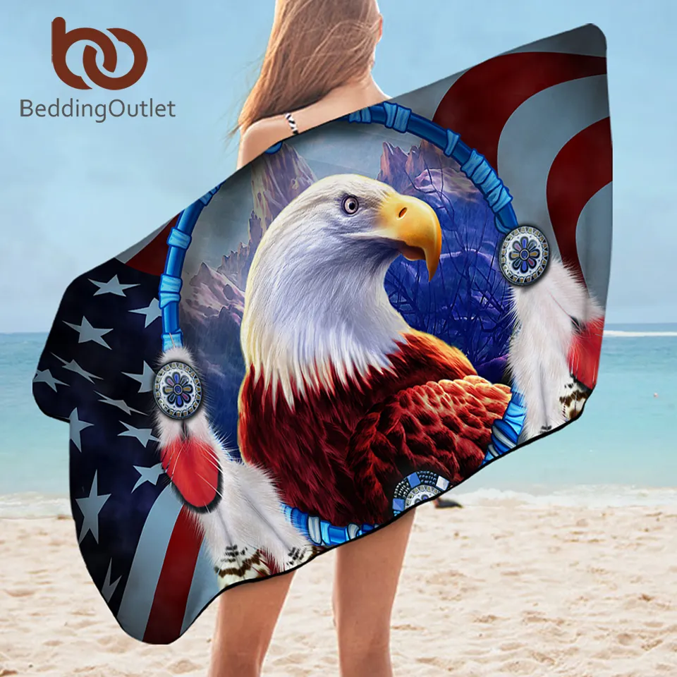 Beddingoutlet Eagle Bath Towel 3D Impresso Microfiber Beach Toalha para Adultos Dreamcatcher Retângulo 75x150cm American Flag Toalla 210318