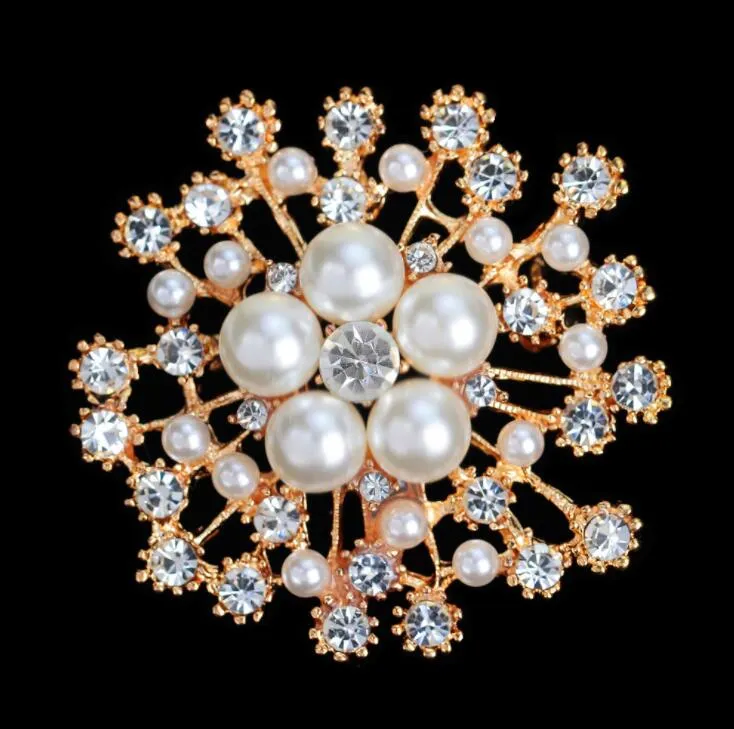 Elegant Crystal Flower Brooch With Simulated Pearl - Rhinestone Corsage Pin For Women, Wedding, Prom & Special Occasions