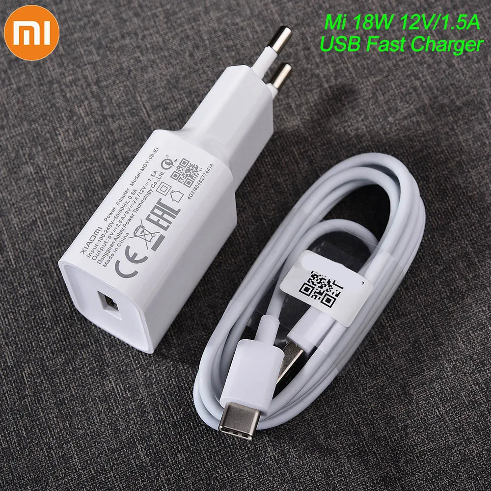 Cargador USB Original Xiaomi 08 EI 18W Adaptador De La UE USB 3,0 5v 9v 12v  Tipo C Cable De Datos Para Mi 5 6 8 9 Redmi Note 7 8 Pro