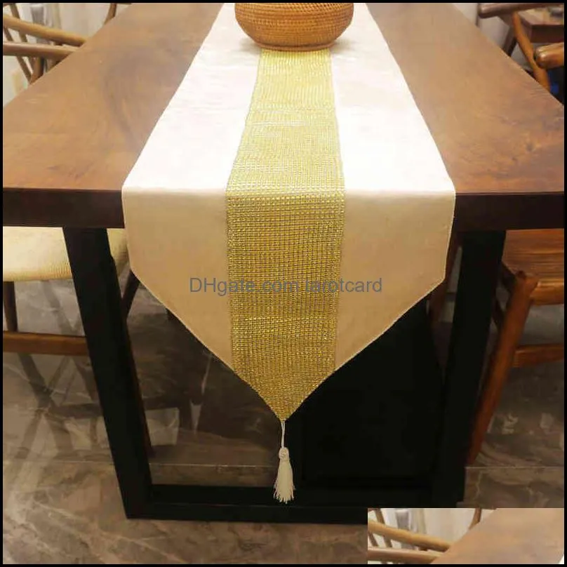 Chemin de table Chiffons Textiles de maison Jardin Luxe Or Diamant Veet Meuble Tv Nappe Beige Drapeau Lit Bande De Chaussure Poussière Er Décoration 22010