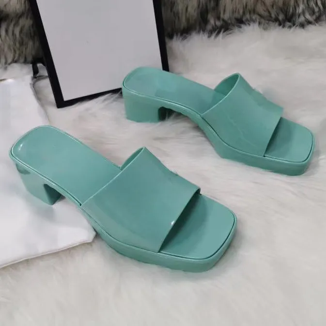 2021 Newest Spring summer Color Sandals jelly 5CM Heel Sandals Low Heel Slipprs Shoes Ladies Summer outdoor beach causal Flip Flops with Box