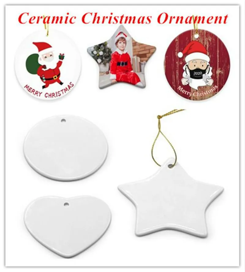 Blanks Sublimation Ornement en céramique 2022 Ornement de Noël en céramique Ornements faits à la main en céramique personnalisés pour décor d'arbre de Noël