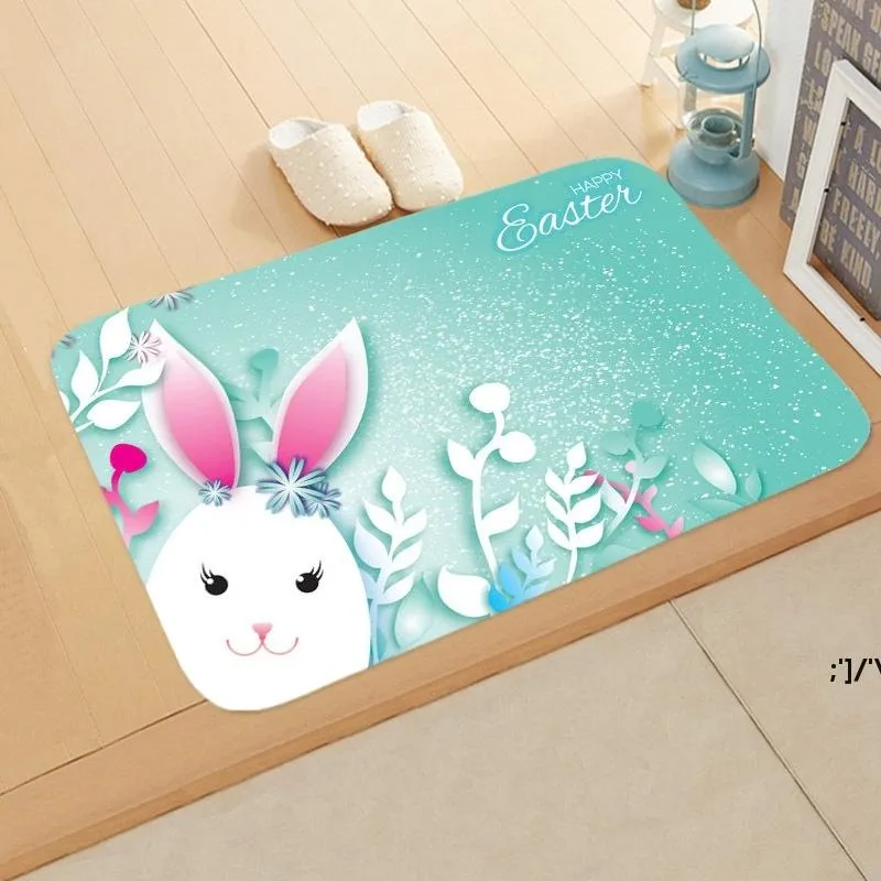 Happy Easter Carpets Doormat Bunny Egg Pattern Floor Mat Anti-Slip Washable Bathroom Rugs RRF13588