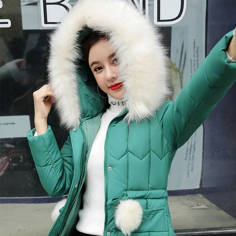 Chic Fur Coat Hooded Winter Down Coat Warm Jacket Plus Size Long