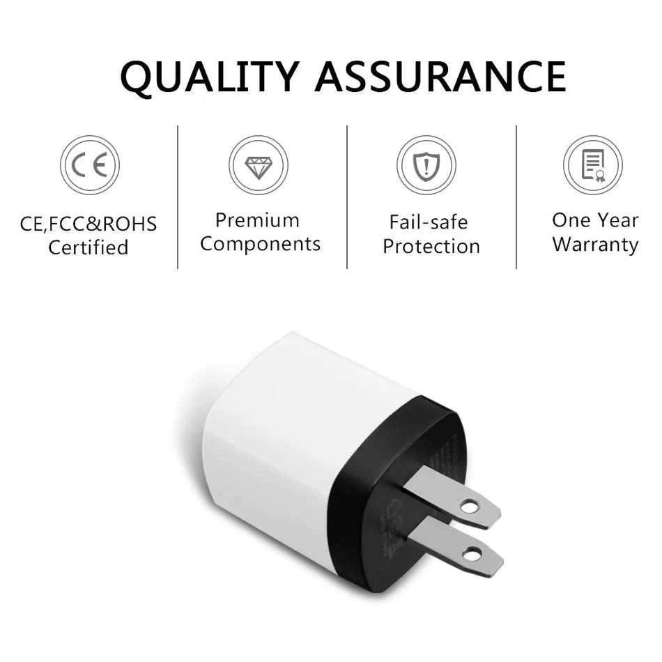 5V 1A Travel Power Adapter Home Wall  Charging Plug for iPhone Samsung  Moto Nokia Universal Charging  No Package