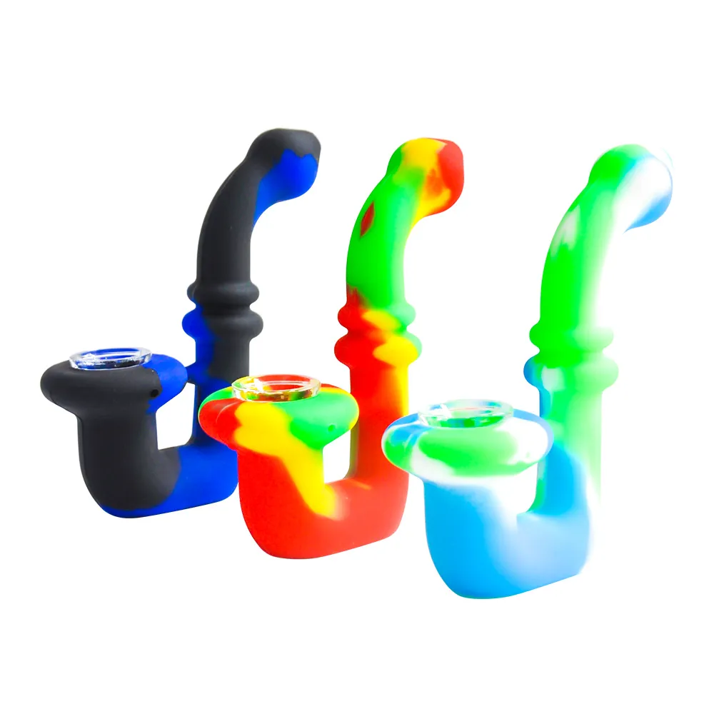 5 inch Silicone Sherlock Pocket Smoking Pipes Tobacco Hand Pipe with Glass Bowl Oil Rig Bongs DHL free