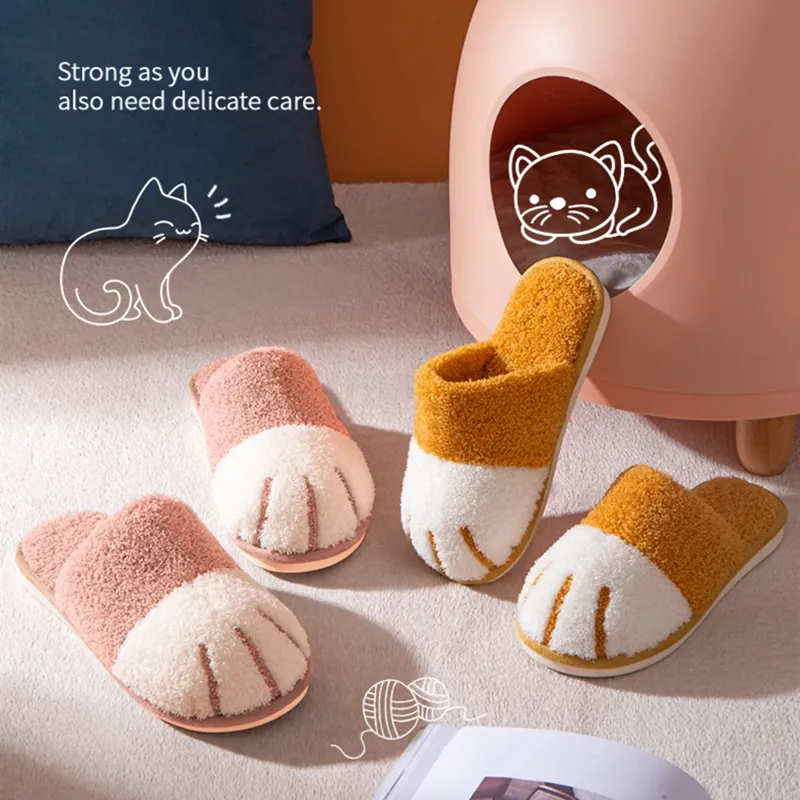 Cute Cat Camera da letto Pantofole pelose da donna al coperto Pantofole calde per la casa invernale per le donne Calde scarpe in peluche antiscivolo