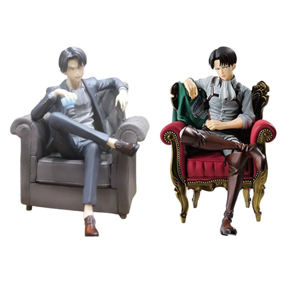 Anime Figures Attack on  Levi Ackerman Rivaille Sitting Soft Black Suit Action Figma PVC Toys Ichiban Levi Model Kids Doll