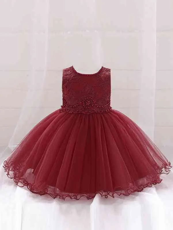 Baby Girl Pearl Zroszona sukienka suknia z siatki