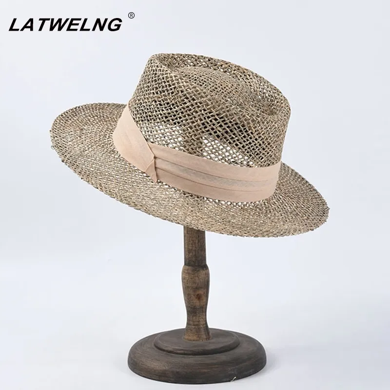 Kadın Tuzlu Çim Güneşlik Şapkalar Moda Hollow Bayanlar Yaz Panama Şapka Toptan Y200602