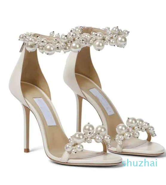 Elegant & Romantic Wedding Maisel Women Sandals Shoes Crystal Embellished Luxury Pumps Pearls Strap Lady Perfect Gladiator High Heel