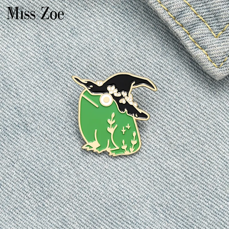 Zabawna żaba szkliwa szpilki czarownica froggy odznaki broszki lapel pin ubrania torba kreskówka biżuteria zwierzęcy prezenty dla dzieci przyjaciół