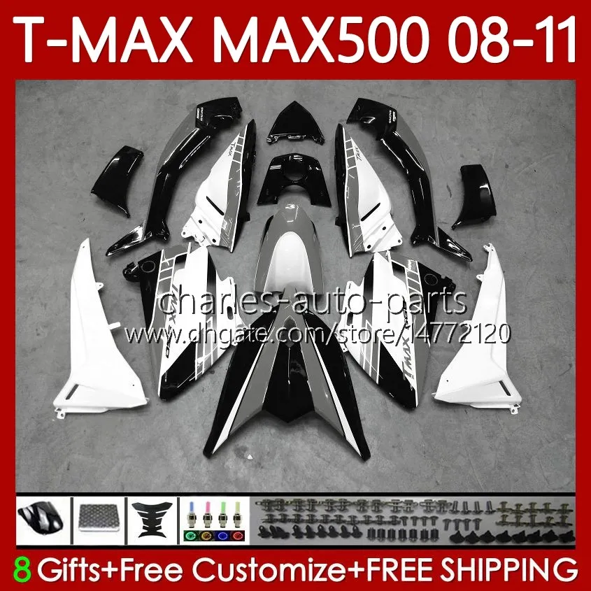 Kit de corpo para yamaha tmax max 500 xp500 max-500 t 2008-2011 bodywork 107No.110 tmax-500 tmax500 T-MAX500 2008 2009 2010 2011 2011 MAX500 08 09 10 11 OEM Feeding branco preto