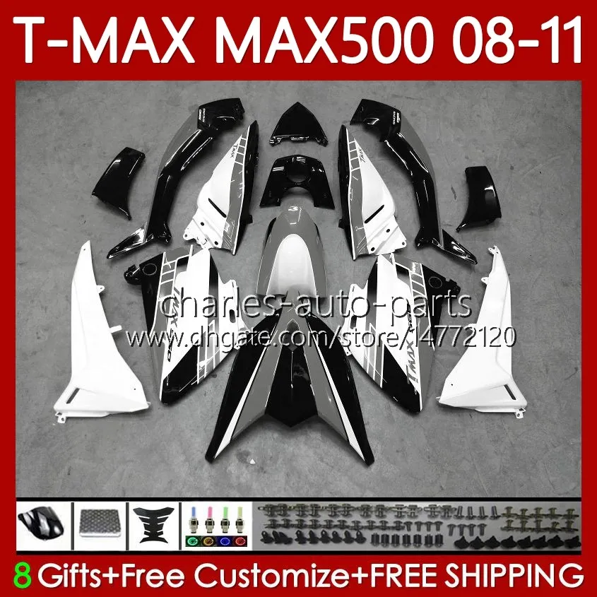 Kit carrozzeria per YAMAHA TMAX MAX 500 XP500 MAX-500 T 2008-2011 Carrozzeria 107No.110 TMAX-500 TMAX500 T-MAX500 2008 2009 2010 2011 MAX500 08 09 10 11 Carenatura OEM Bianco nero