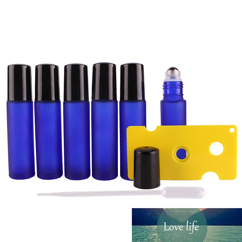 香水アロマテラピーのためのステンレススチールローラーボールとボトルの上の6ピース10mlのコバルトの青いエッセンシャルオイルの曇りガラスロール