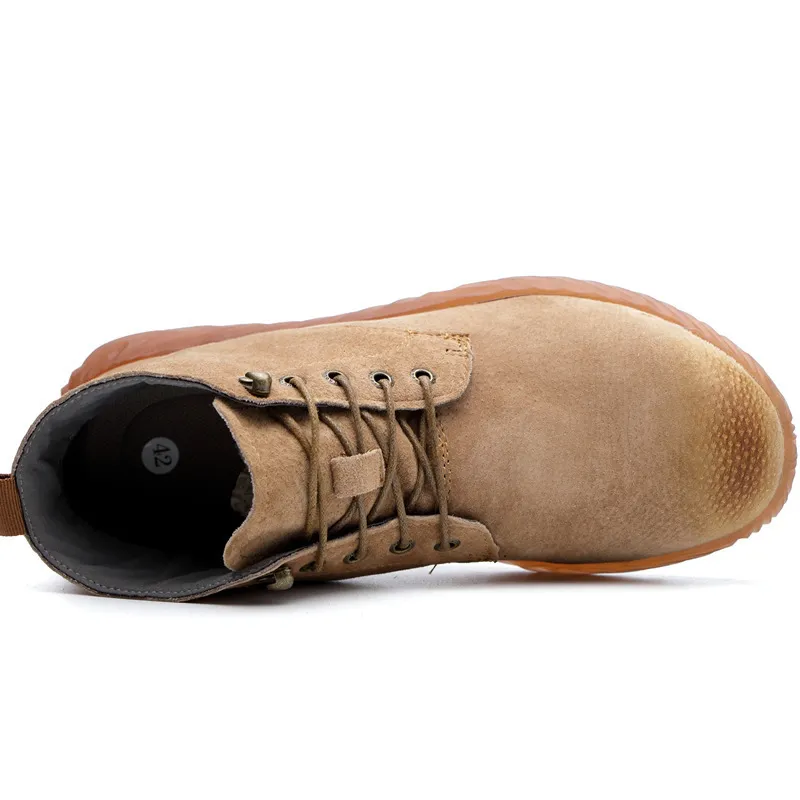 High Top Crazy Horse Steel Toe Work Boots For Men Genuine Leather