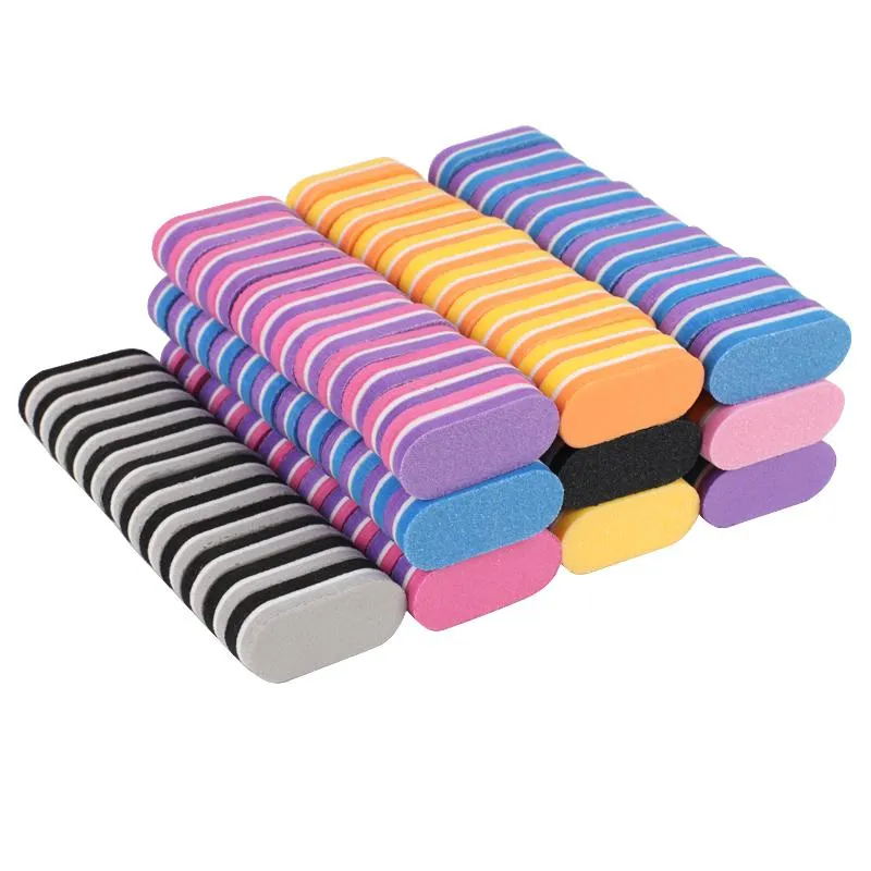 200PCS / Lot Mini Nail File 100/180 Bland Colorful Sponge Buffer Professionell Nail File Slip Care Manicure Tools
