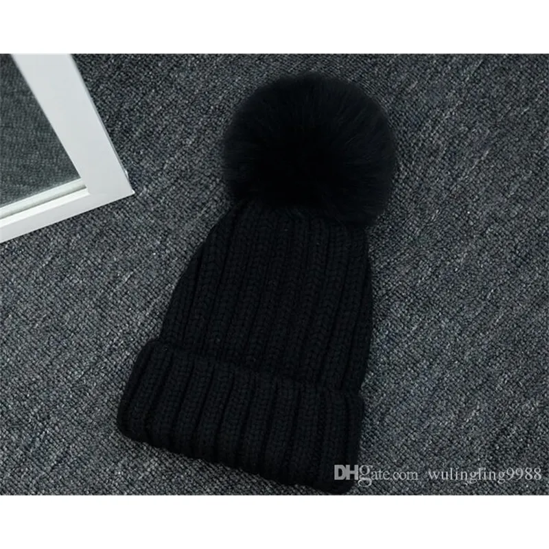 Quality Removable Real Mink Fox Fur Pom Poms Ball Acrylic Beanies Winter Warm Plain Hats Adults Kids Children Slouchy Mens Womens Snow Cap 1