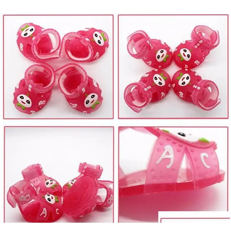 summer new 4pcs/set candy color pet sandals anti skid soft pvc rubber yorkshire shoes cartoon breathable shoes for small dogs