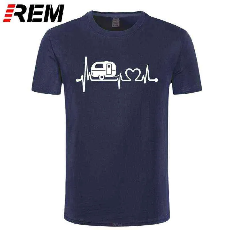 REM Summer New Cotton Man T-shirts Toppar Tees Kortärmad Camper Travel Hiker Camper Heartbeat T Shirt G1222