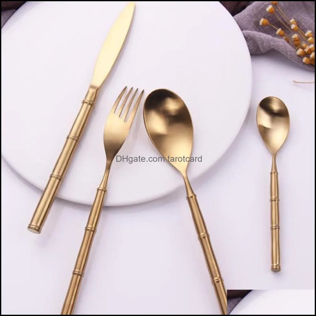 Gold Plated Cutlery Dining Knives Forks Teaspoons Set 304 Stainless Steel Golden Luxury Dinnerware Tableware Spoon