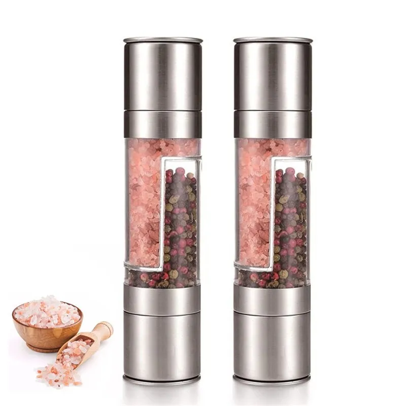 2 in 1 Salt and Pepper Grinder Stainless Steel Manual Pepper Salt Spice Mill Grinder Shaker with Adjustable Coarseness