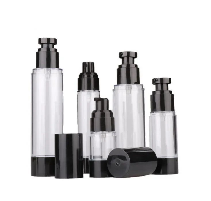 15ml 30ml 50ml 80ml 100ml Tom svart luftfri pumpdispenserflaska Refillerbar Lotion Cream Vacuum Spray Bottle Atomizer