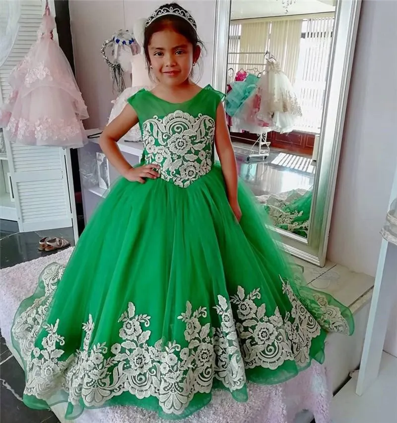 Emerald green and gold flower girl dresses sales