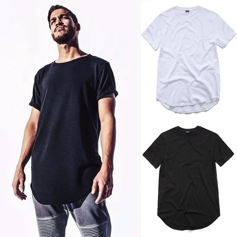 Men's solid color casual fashion men's lengthened t-shirt longline hip-hop t-shirt women's swag clothes Harajuku rock hip-hop t-shirt