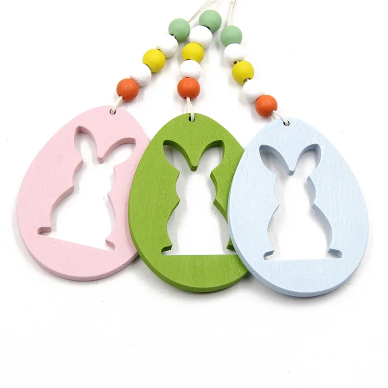 Easter wooden Hanging Pendant Solid Color Egg Rabbit Shaped Hanging Ornament Easter Home Decoration /bag