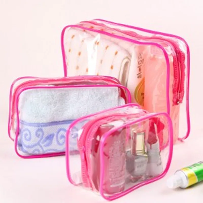 Cosmetic Makeup Bags Clear PVC with Zipper Handle Portable Travel Luggage Pouch Waterproof Storage Bag