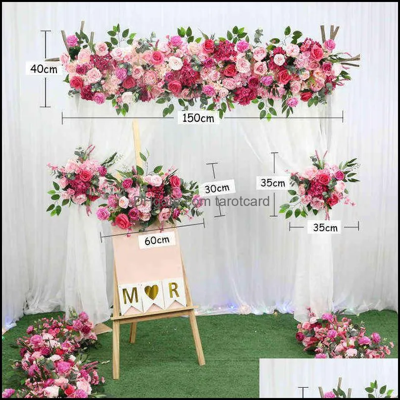 JAROWN Customize Wedding Artificial Flower Row Rose Red Floral Small Corner Flower Set Marriage Proposal Party Background Decor 220110