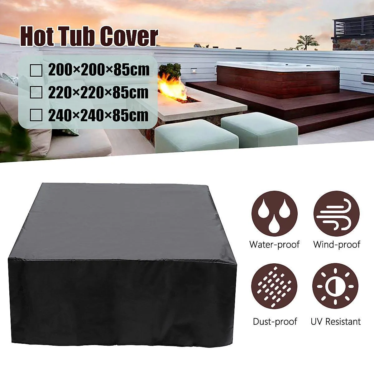 Universal Hot Tub Dust Cover Cap Waterproof Jacuzzi UV Proof All-Weather Spa Cover Cap Protector Hotspring Snow Rain Dust Covers